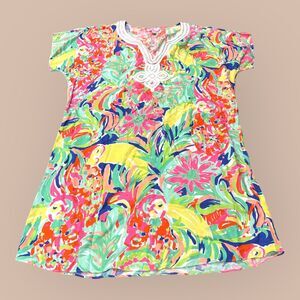 Lilly Pulitzer Harlow Tunic Dress Womens Small Casa Banana Tropical Floral Rayon